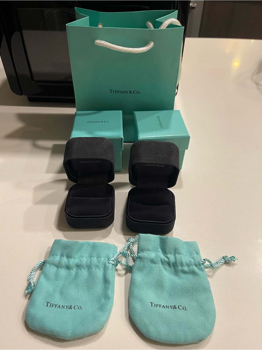 Tiffany & Co. Blue-Green Jewelry Gift Set with Black Velvet Boxes